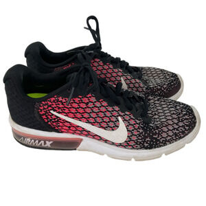 NIKE Air Max Sequent 2 Running Shoe Athletic Sneaker Pink Black Knit Women's 6.5